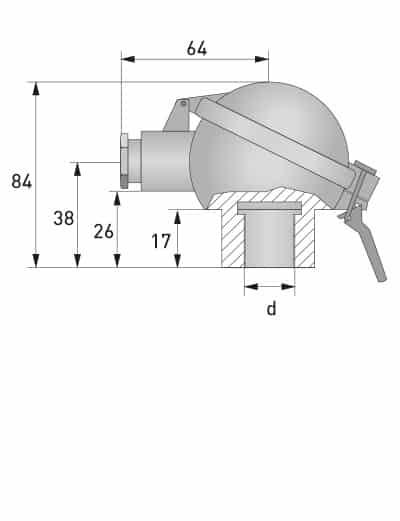 Dimensioner för kopplingshuvud BUZ-S i lackerad aluminium med snäpplås