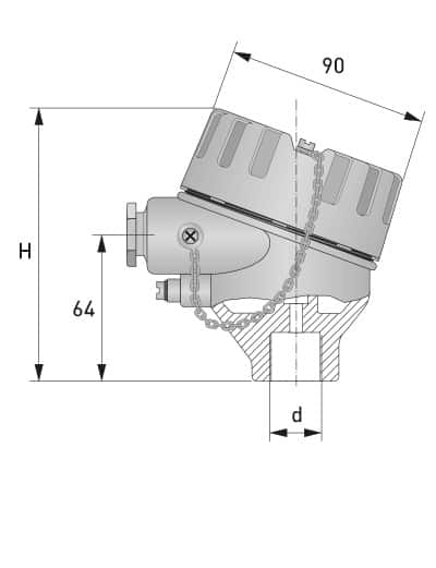 Dimensioner för kopplingshuvud SXD i syrafast stål med ATEX Ex d certifikat