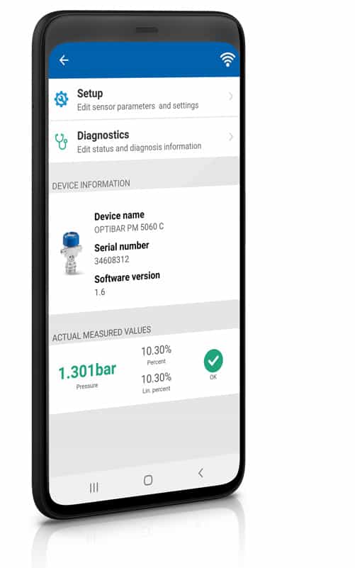 OPTICHECK Pressure Mobile app enhets information